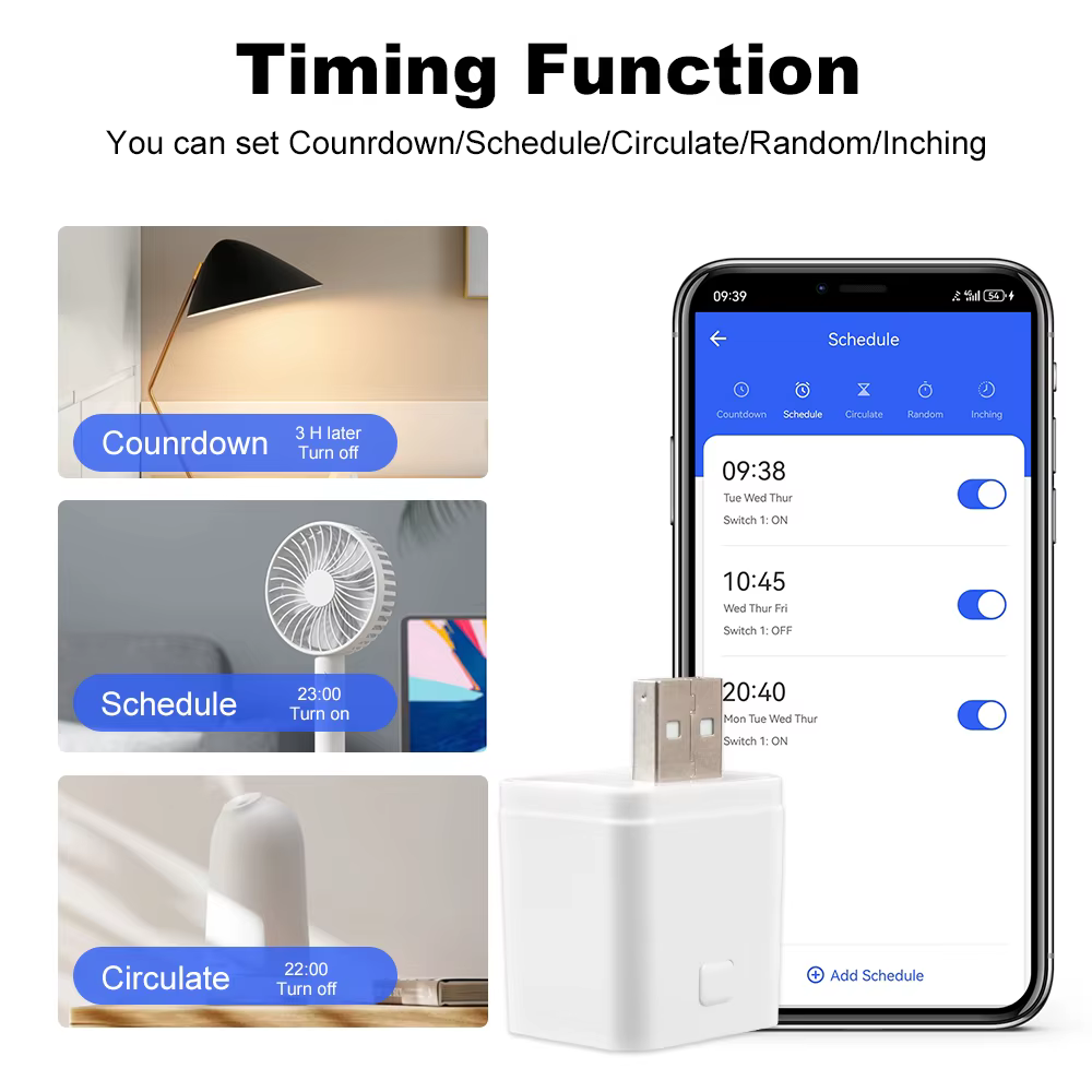MANHO Hub USB intelligent WiFi, adaptateur Micro USB 5V, mini adaptateur d'alimentation USB WiFi, contrôle à distance par application, commande vocale pour Alexa Google Home