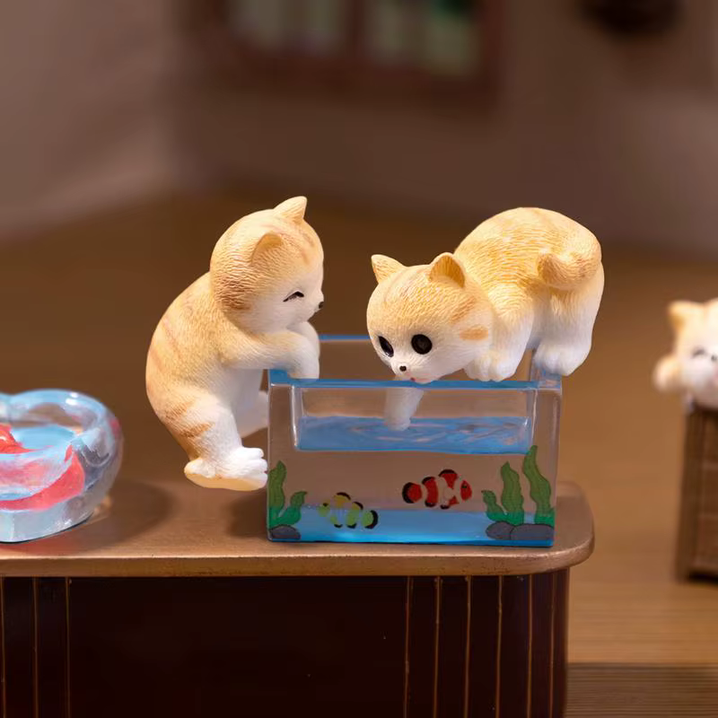 ㈅ Figurines miniatures de chat et de poisson, accessoires de micro-paysage pour maison de poupée, ornements de décoration DIY