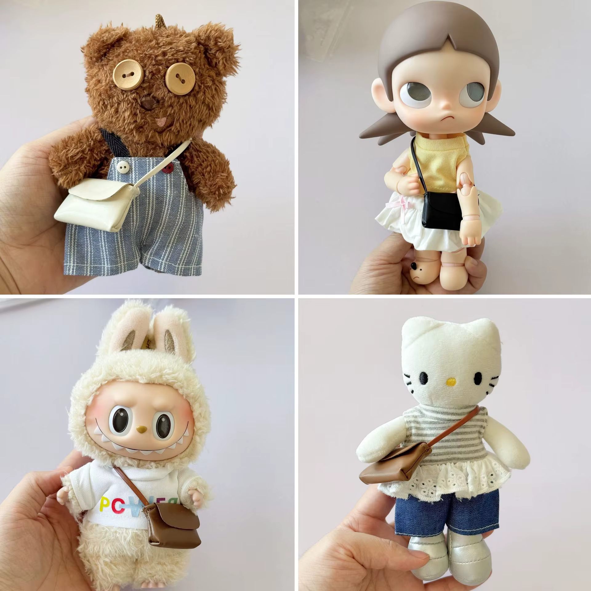 Mini sac à main de poupée en cuir exquis, sac à bandoulière adapté à une poupée de chat à longues jambes de 10-15cm et une décoration de vêtements de poupée BJD 1/8