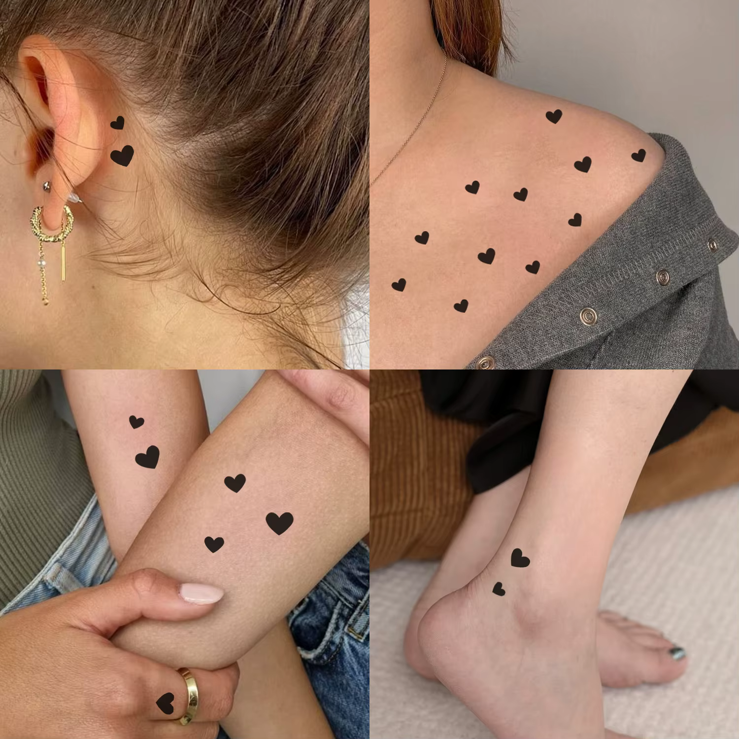 Tatouages temporaires DIY en forme de petit cœur, tailles variées, mini-cœurs minimalistes, longue durée, imperméables