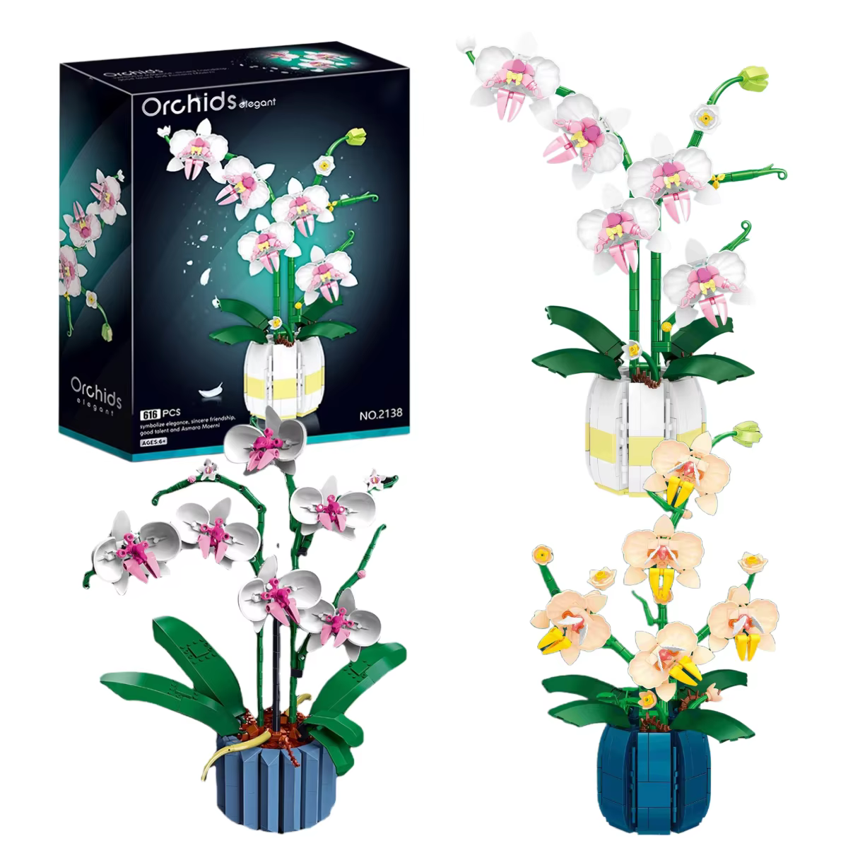 Bouquet de fleurs d'orchidées amusantes, blocs de fleurs, modèle de plante bonsaï, briques, décoration romantique pour la maison, bricolage, cadeau pour enfants, jouet
