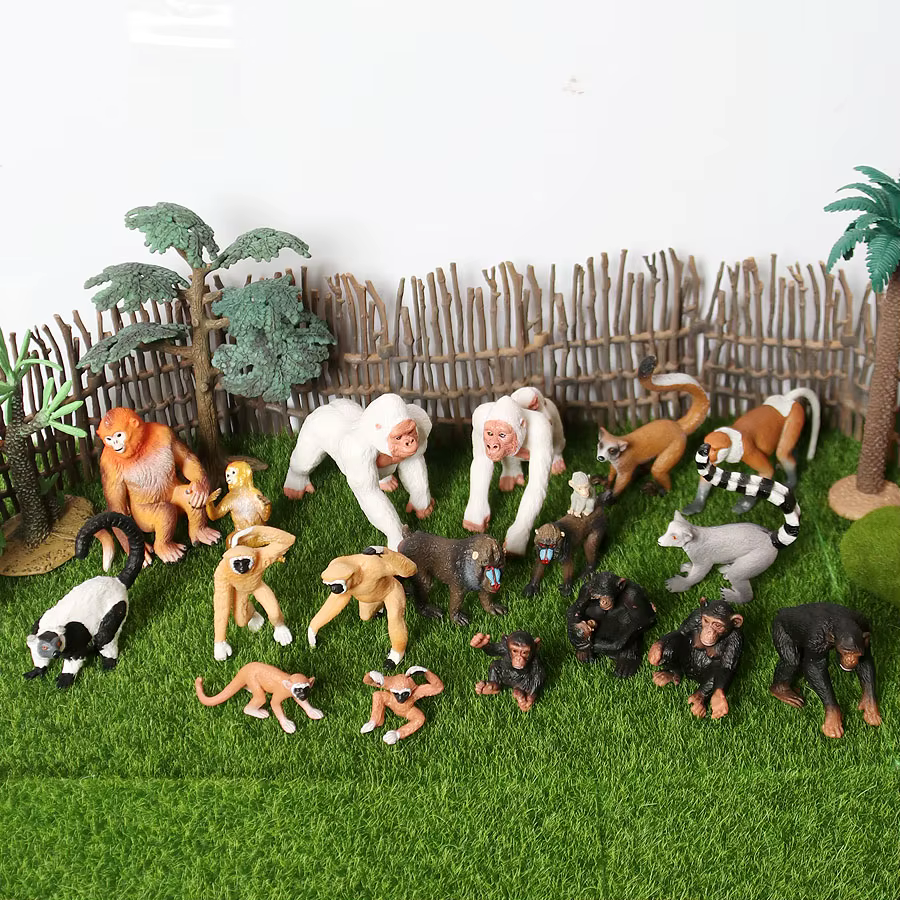Figurines de simulation d'animaux sauvages : Mandrill, Chimpanzé, Gorille, Gibbon, Singe - Collection éducative de jouets et figurines