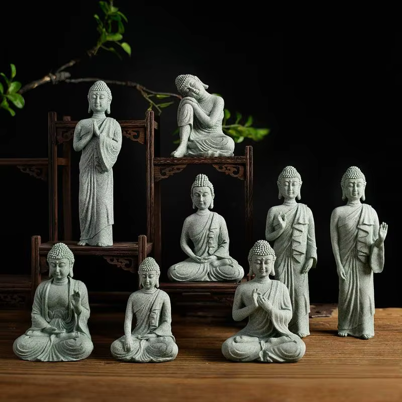 Mini Figurine bouddhiste, décor de bureau, maison Zen, grès vert, ornement thaïlandais, Statue de jardin de bouddha, décor d'aquarium