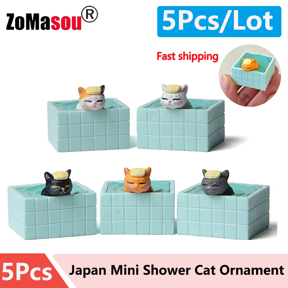 Mini douche chat ornement Figurines miniatures chaton Statue cadeau jouet pour enfants enfants bébé chambre Pot décoration de la maison outils de jardin