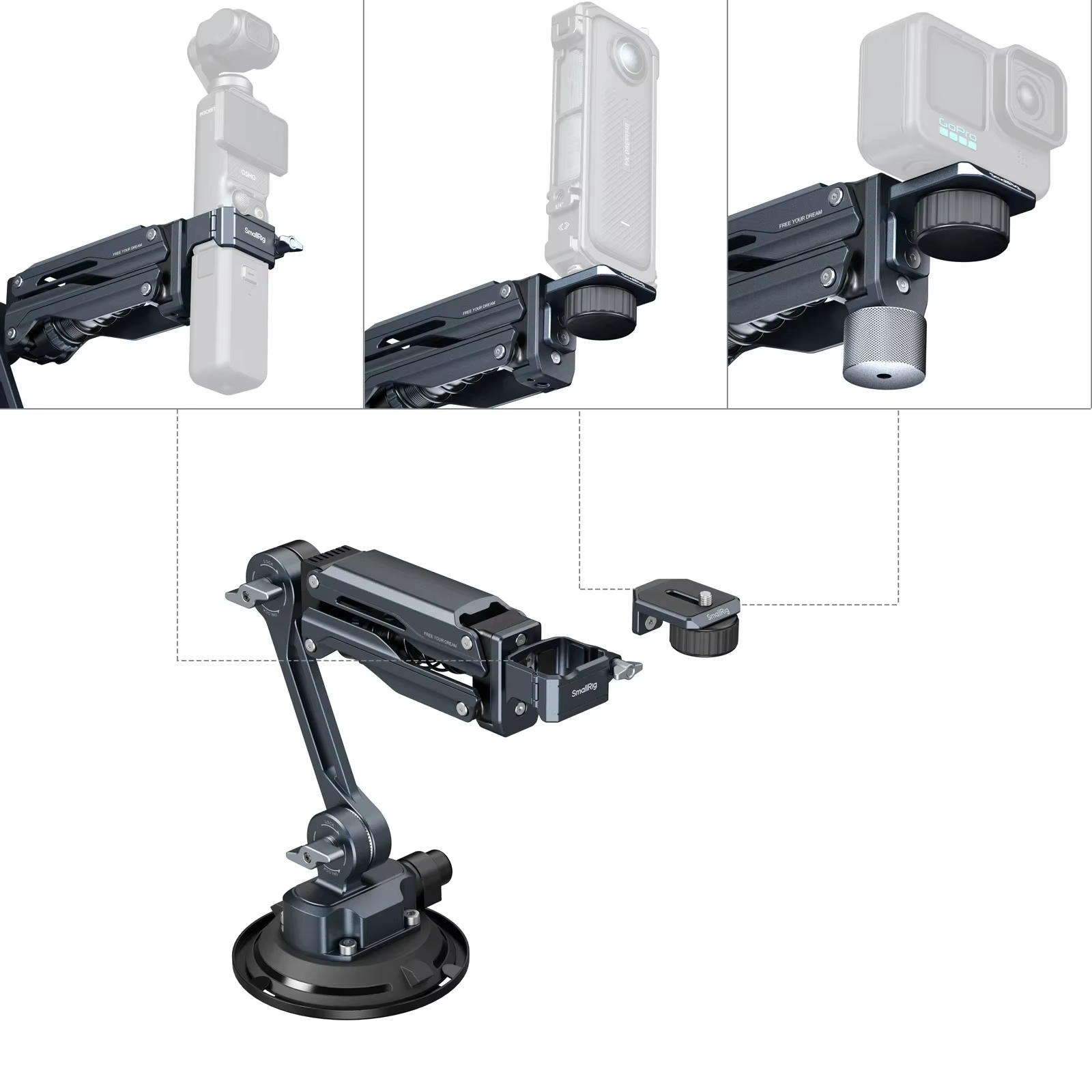 Bras amortisseur SmallRig Mini pour DJI Osmo Pocket 3 / GoPro HERO13 / Insta360 X4 5123