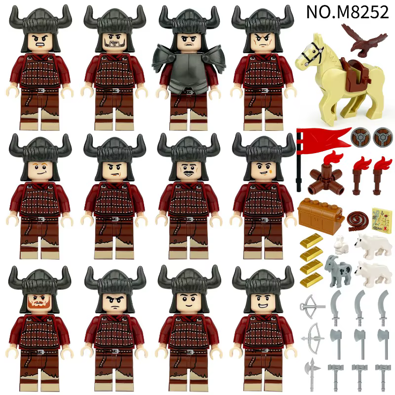 Figurine de chevalier loup d'occasion, vente en gros transfrontalière, jouet de construction à petites pièces pour enfants, accessoires d'armes, chien