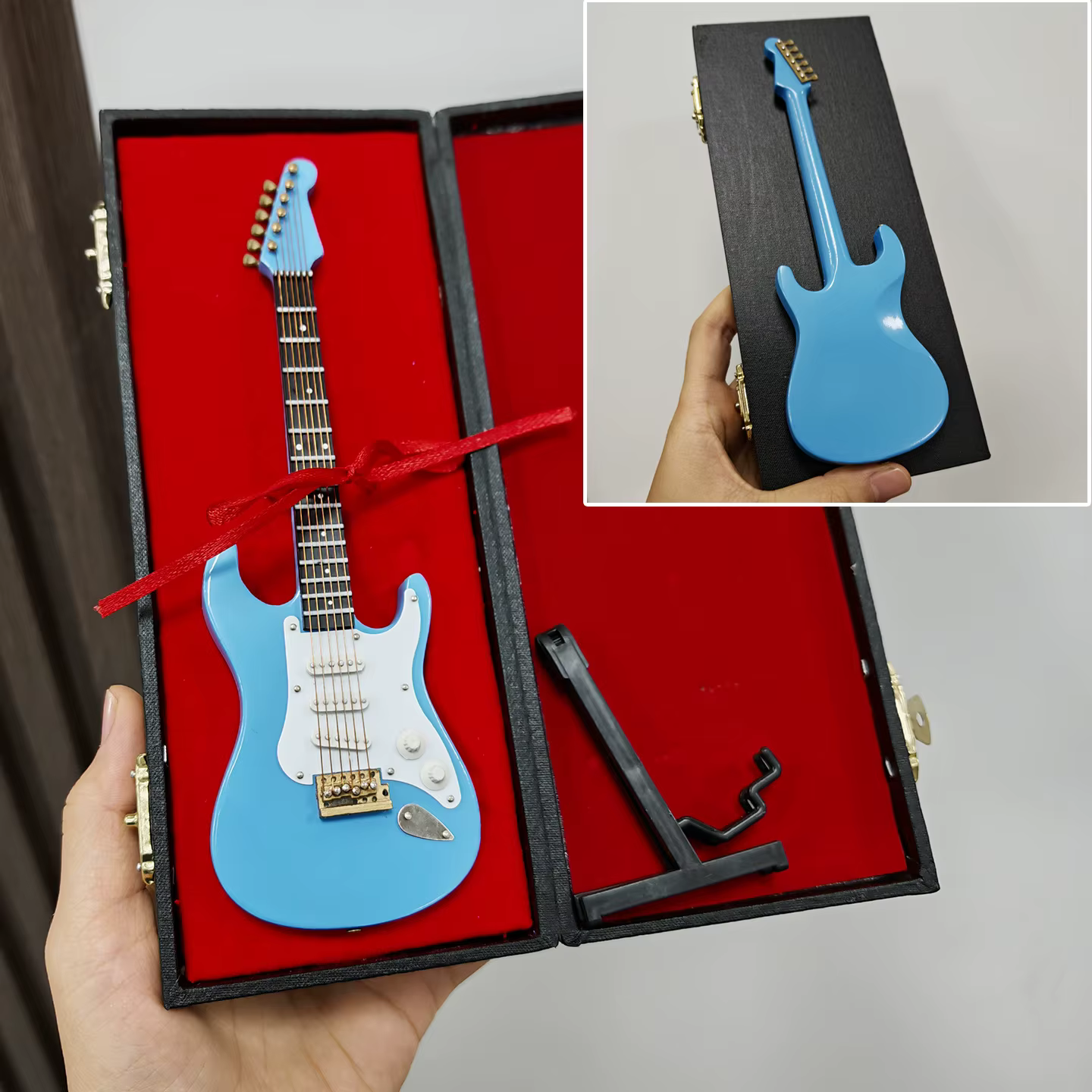 Mini guitare électrique en bois, modèle miniature, instrument de musique, décoration, cadeau pour chambre à coucher, salon 10/18