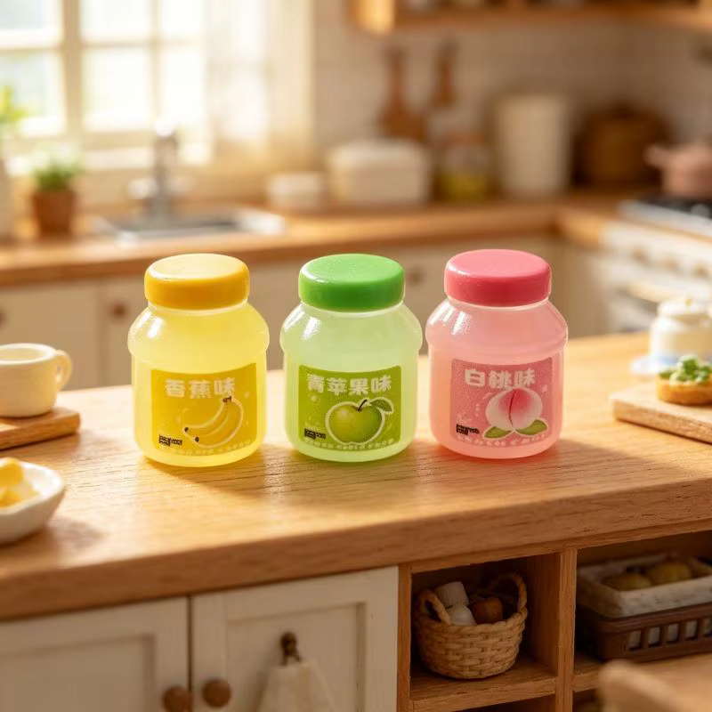 5 pièces de jouets miniatures en forme de pots de confiture de fruits, 5 saveurs assorties, réalistes et mignons, pour maison de poupée, diorama, décoration artisanale DIY