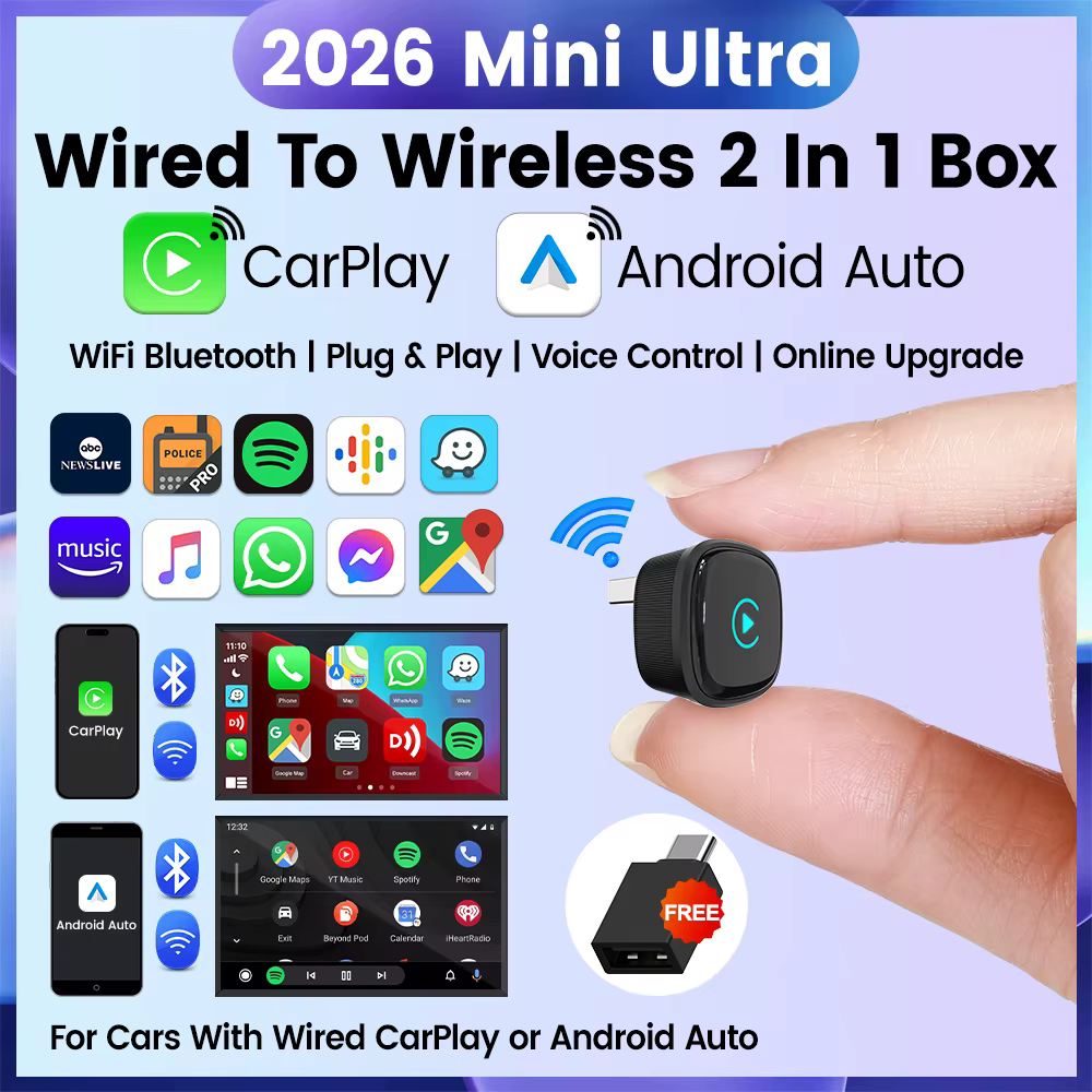 Adaptateur CarlinKit 5.0 Mini Ultra sans fil Android Auto & CarPlay, connexion automatique, Plug & Play pour les voitures équipées de CarPlay et Android Auto, boîte intelligente pour voiture