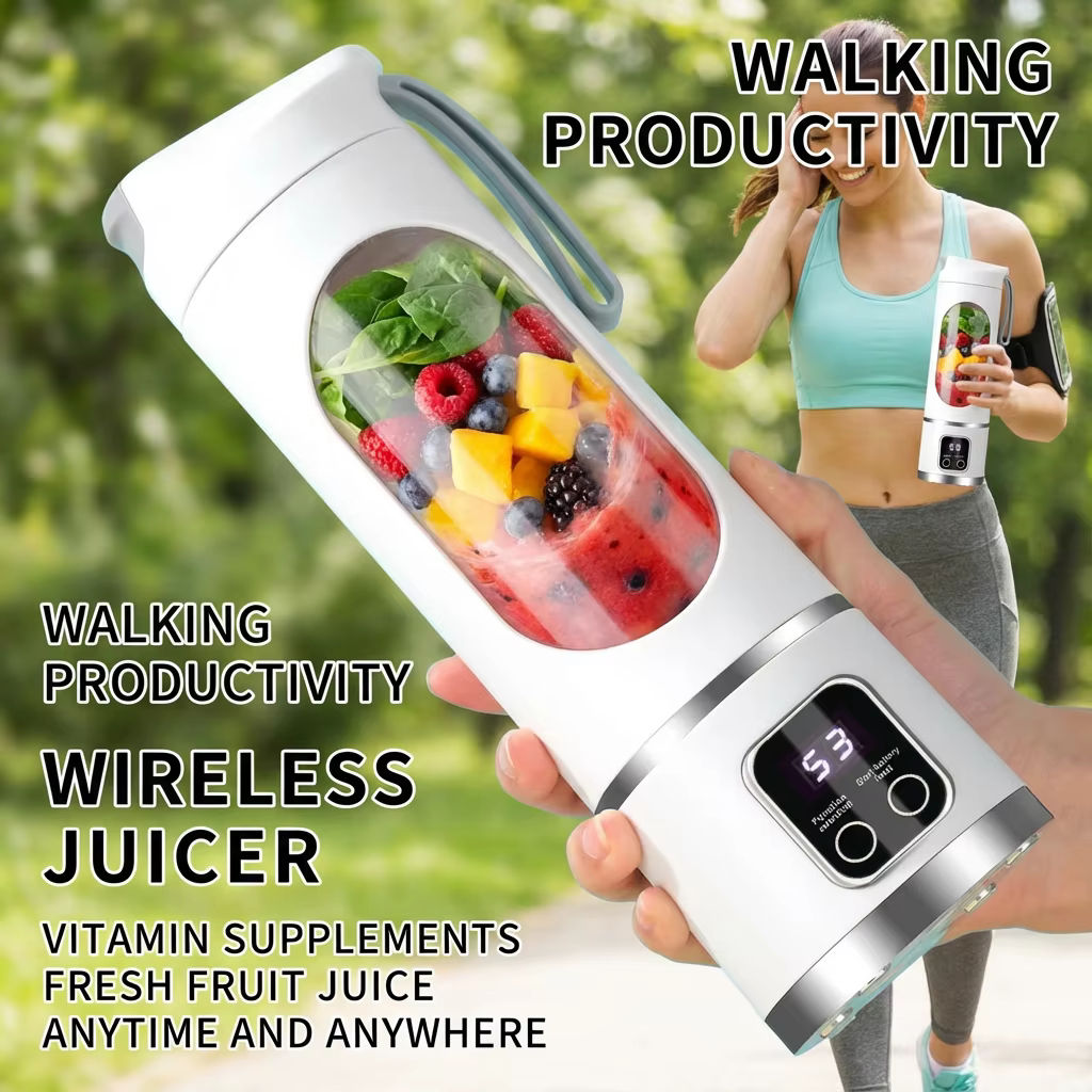 Mini-presse-agrumes électrique 2025 avec moteur puissant, grande capacité 450 ml, affichage numérique, glace pilée, tasse à jus rechargeable pour la maison