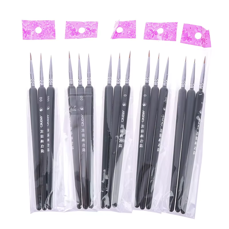 3 pinceaux miniatures professionnels en poils de loup pour peinture artistique (0/00/000)