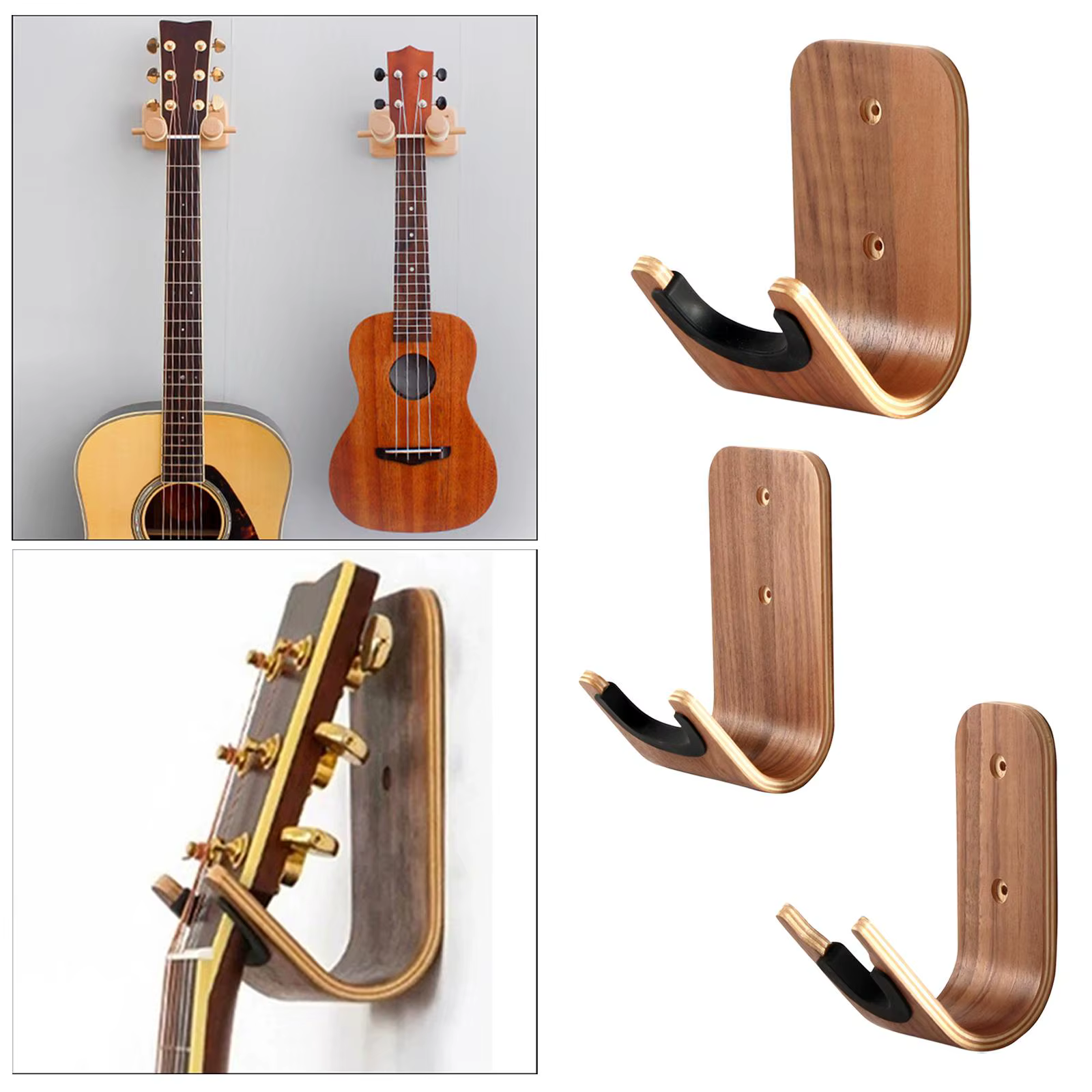 Elegant Wooden Wall Hook Organizer for Musical Instruments - Simple Setup, No