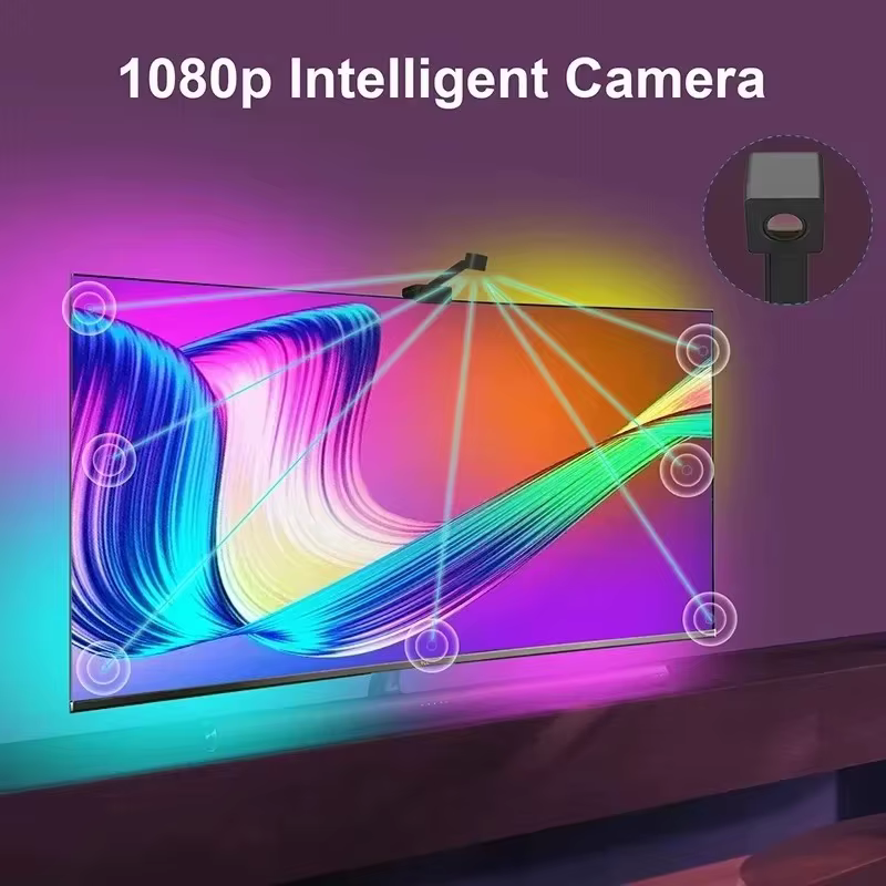 Téléviseur LED Ambilight intelligent, éclairage LED Ambilight pour téléviseur 55-75 pouces, caméra de rétroéclairage TV 3,8 m 5 mètres, synchronisation musicale, bande LED immersive pour TV