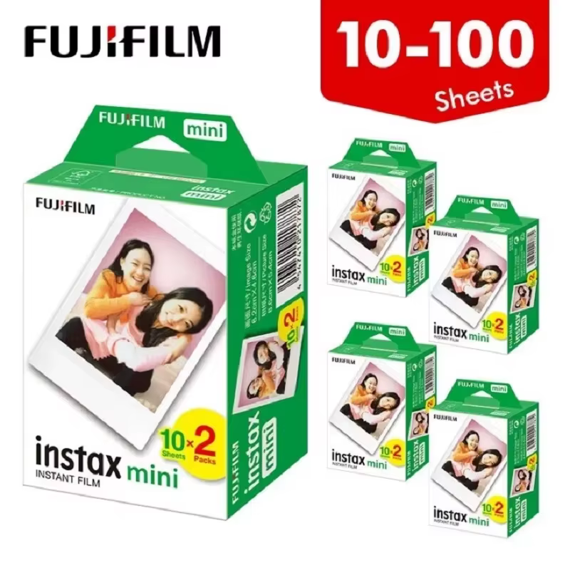 Film instantané Fujifilm Instax Mini White Edge, 10 à 100 feuilles, recharge pour appareil photo instantané Fuji Mini 12/11/9/8/7s/70/EVO