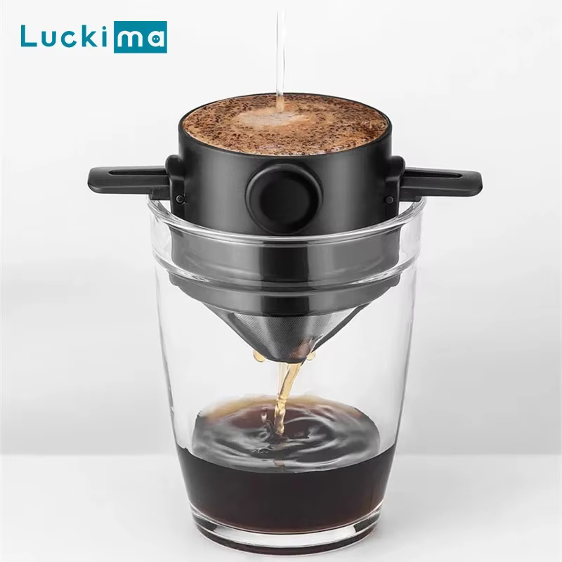 Filtre à café pliable pour bureau, maison, voyage, cafetière goutte à goutte Portable, en acier inoxydable, réutilisable, verser sur le goutteur de café
