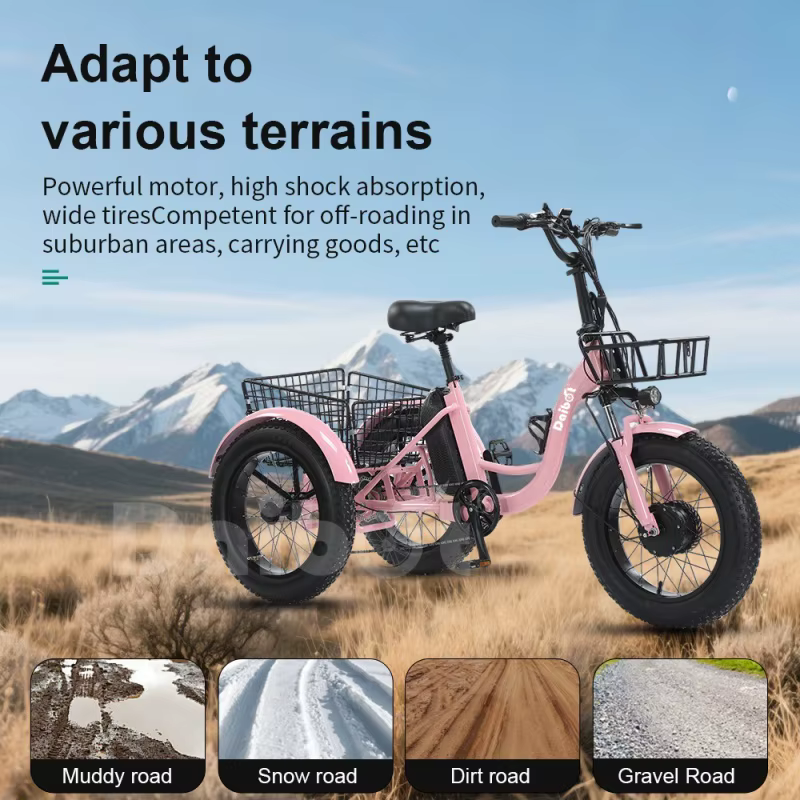 Tricycle électrique à trois roues pour adultes, mini voiture, véhicule cargo, gros vélo, vélo électrique pour femmes et hommes, batterie perfective, 48V, 500W