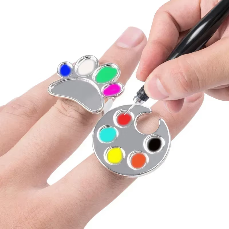 Mini Palette de couleurs pour Nail Art, mignon, rond/empreinte, anneau de doigt, mélange de couleurs, Gel UV, peinture, outils de manucure