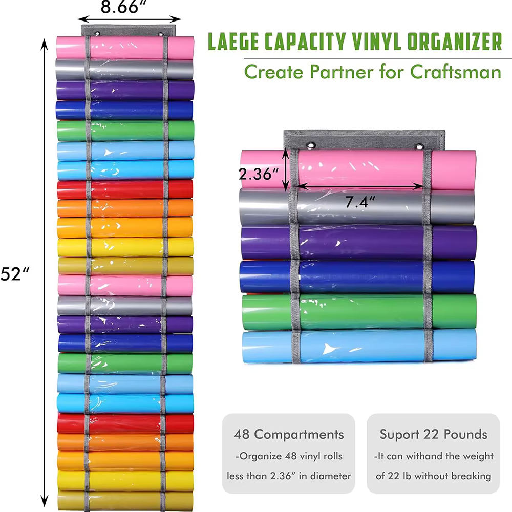 Organisateur de rangement en vinyle-porte-rouleau de rouleau de vinyle, support de rangement en vinyle artisanal, rangement organisateur suspendu avec 48 compartiments en rouleau