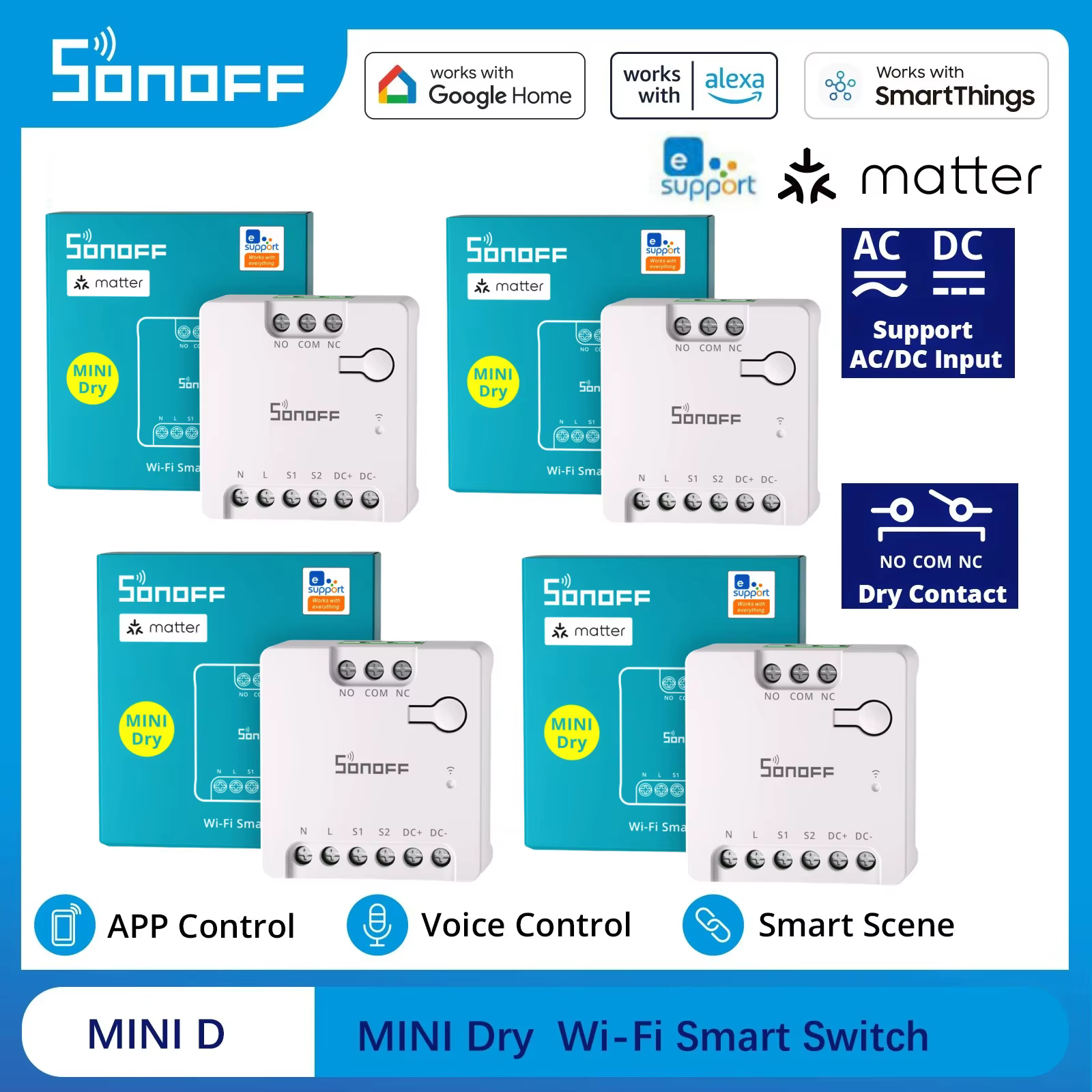 SONOFF MINI D MINI-D SONOFF Mini dispositif de relais de Contact intelligent WiFi sec avec matière prend en charge le contrôle du contacteur d'alimentation ca/cc