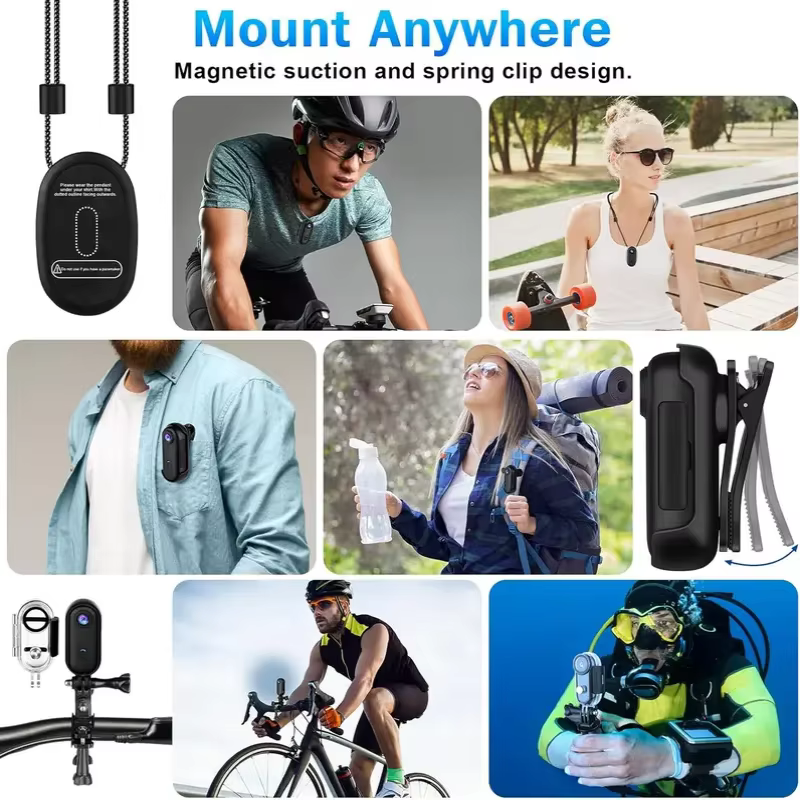 Mini caméra corporelle H88 Full HD WiFi pour casque, guidon de moto, sport et action, avec batterie intégrée