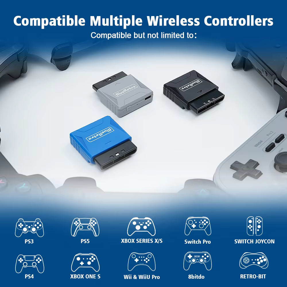 RetroScaler Mini adaptateur récepteur Blueretro pour PS1 PS One PS2 Compatible avec 8bitdo PS4 PS5 Xbox série X contrôleur sans fil