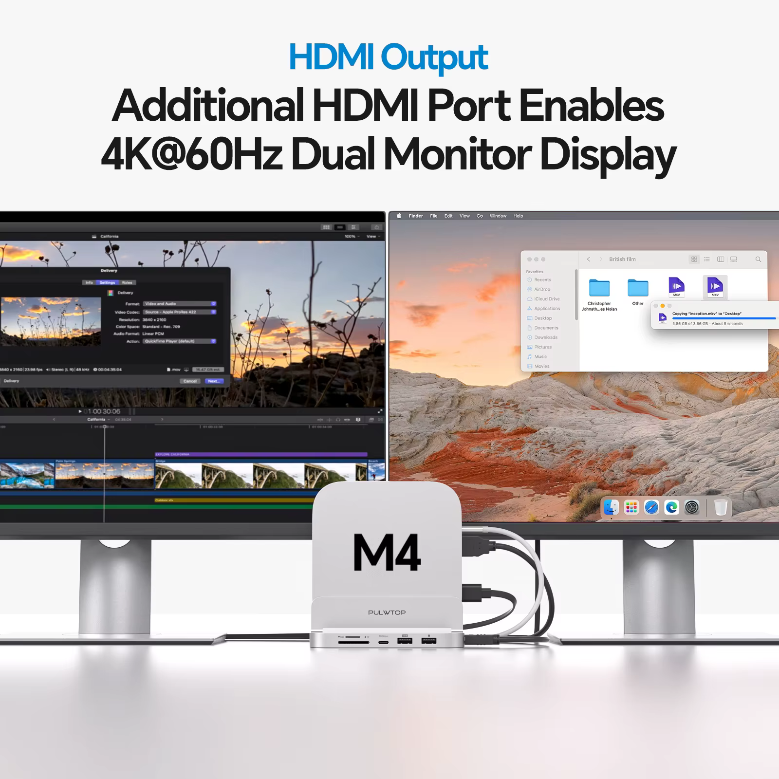 Hub PULWTOP Mac mini M4 avec SSD HDMI 4K et M.2 (SSD NON inclus), USB A/C 10 Gbit/s, audio, USB A 2.0, SD/TF pour Mac mini M4 Pro