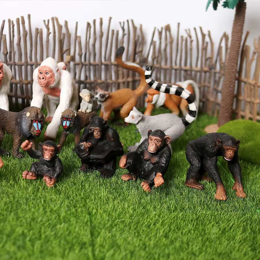 Figurines de simulation d'animaux sauvages : Mandrill, Chimpanzé, Gorille, Gibbon, Singe - Collection éducative de jouets et figurines