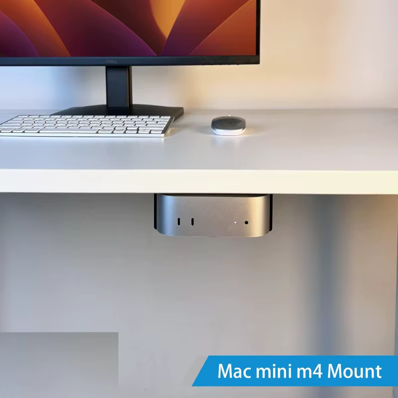 Support de fixation sous le bureau pour Mac Mini M4, support en métal noir avec protection anti-rayures et installation facile par vis.