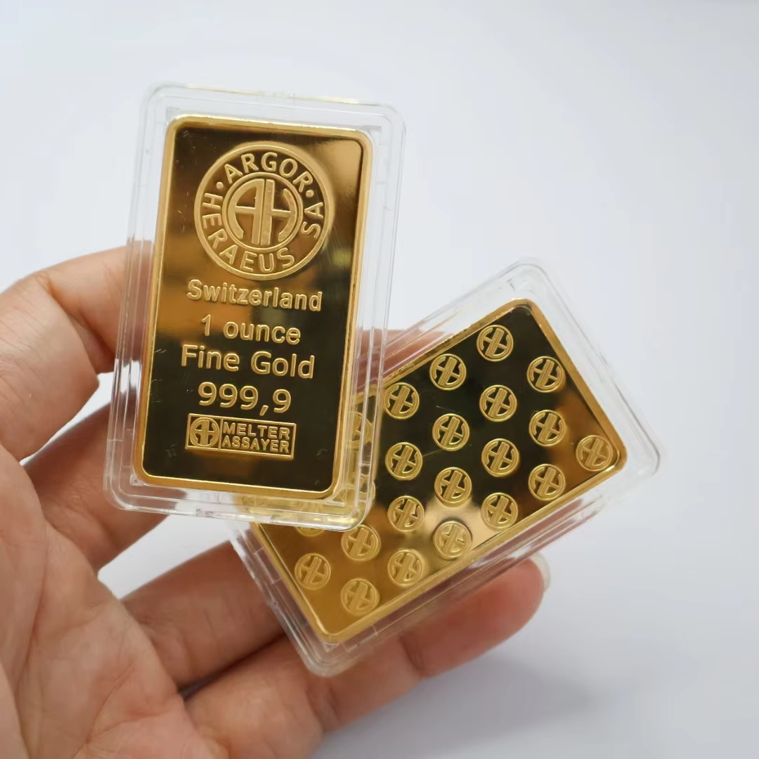 Nouvelle barre plaquée or 999,9 de style Argor, 1 oz, non magnétique, commémorative, pièce de collection, cadeau