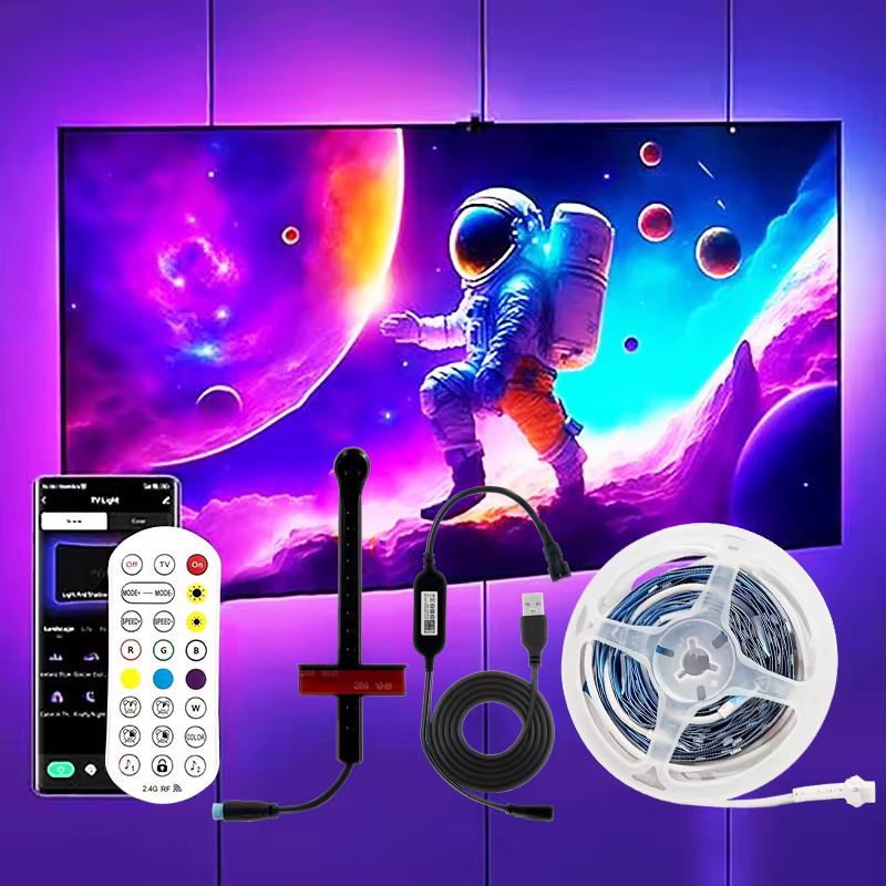 Téléviseur LED Ambilight intelligent, éclairage LED Ambilight pour téléviseur 55-75 pouces, caméra de rétroéclairage TV 3,8 m 5 mètres, synchronisation musicale, bande LED immersive pour TV
