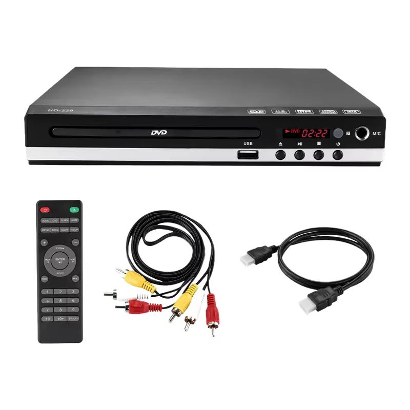 Lecteur DVD haute définition 1080P, boîtier de lecteur DVD domestique pour TV, toutes régions, lecteur de disques CD DVD gratuit, sortie AV, port micro intégré