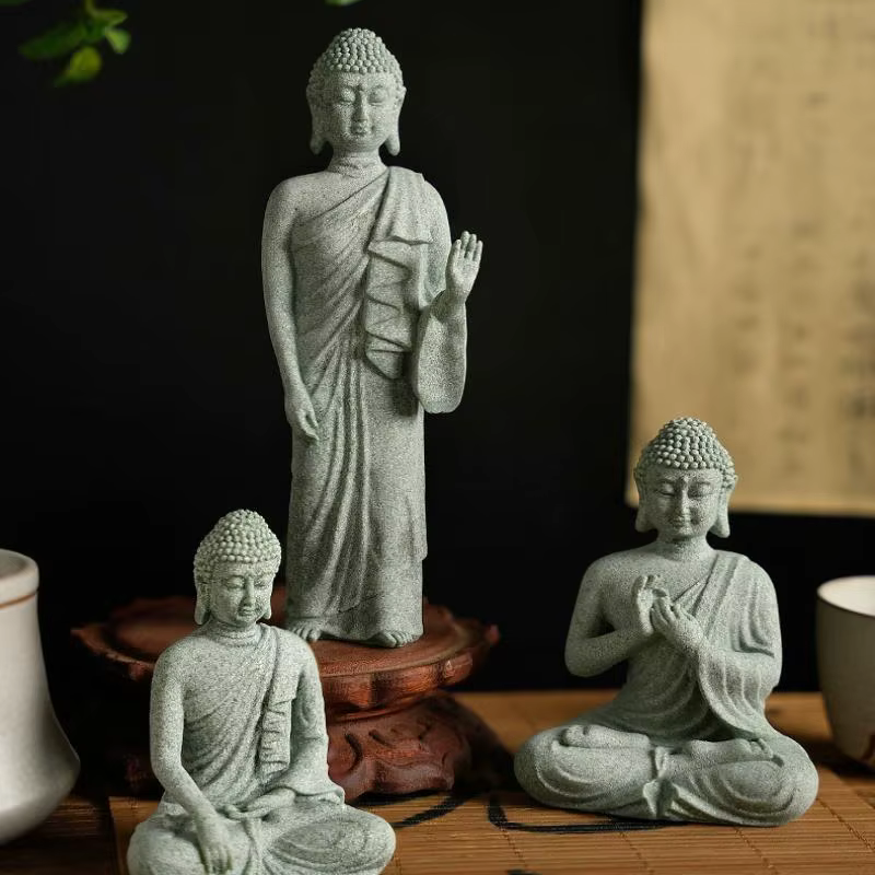 Mini Figurine bouddhiste, décor de bureau, maison Zen, grès vert, ornement thaïlandais, Statue de jardin de bouddha, décor d'aquarium