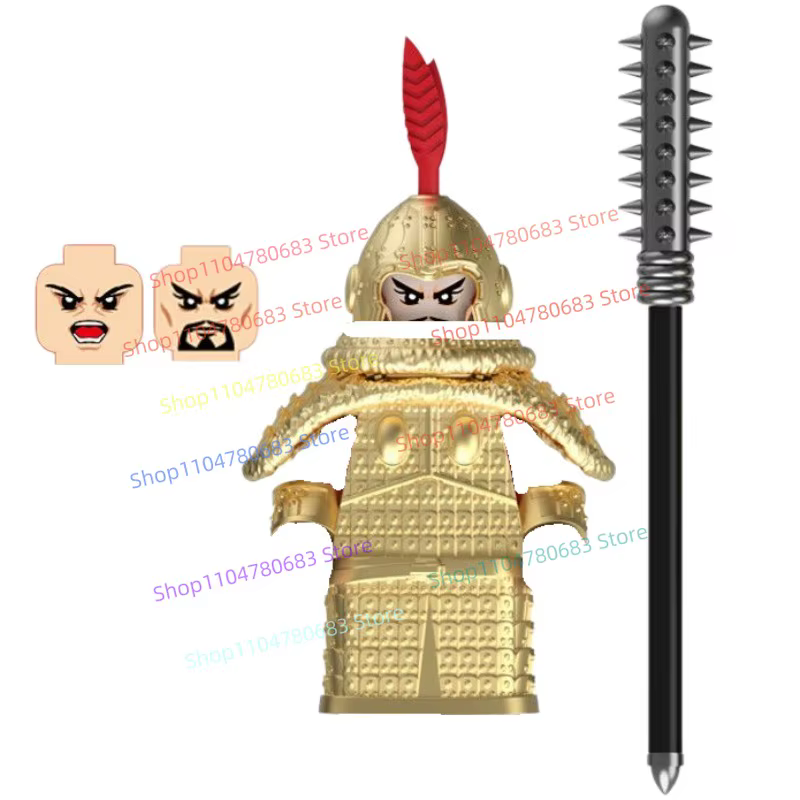 Mini figurine MOC, accessoires d'armure de soldat médiéval doré, modèle de construction, jouet ornemental tendance, cadeau de collection