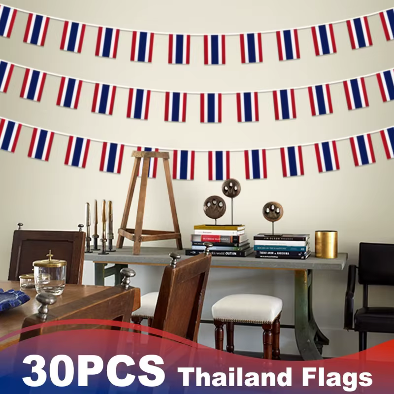Bannière de fanion de drapeau de ficelle de thaïlande de drapeau de 5M/20, petit bannière de banderole de mini drapeaux thaïlandais, décoration de pays national pour l'école