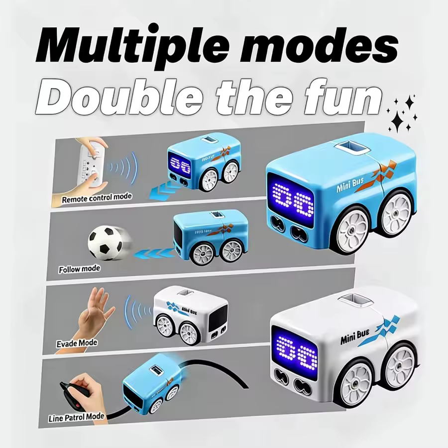 Mini Bus Intelligent RC pour Enfants, Contrôle à Distance, Détection de Geste, Voiture à Induction, Animation, Expressions Automatiques Amusantes, Jouet
