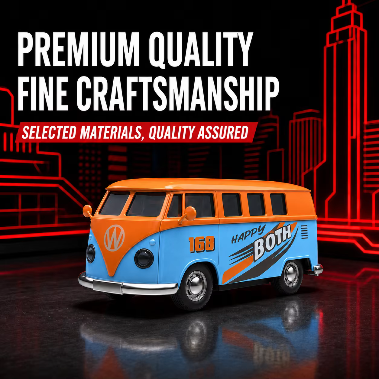 Modèle de bus en alliage MQUDUO 1:36 orange et bleu, réplique de mini-fourgonnette à rétrofriction avec porte latérale ouvrable pour collection et décoration