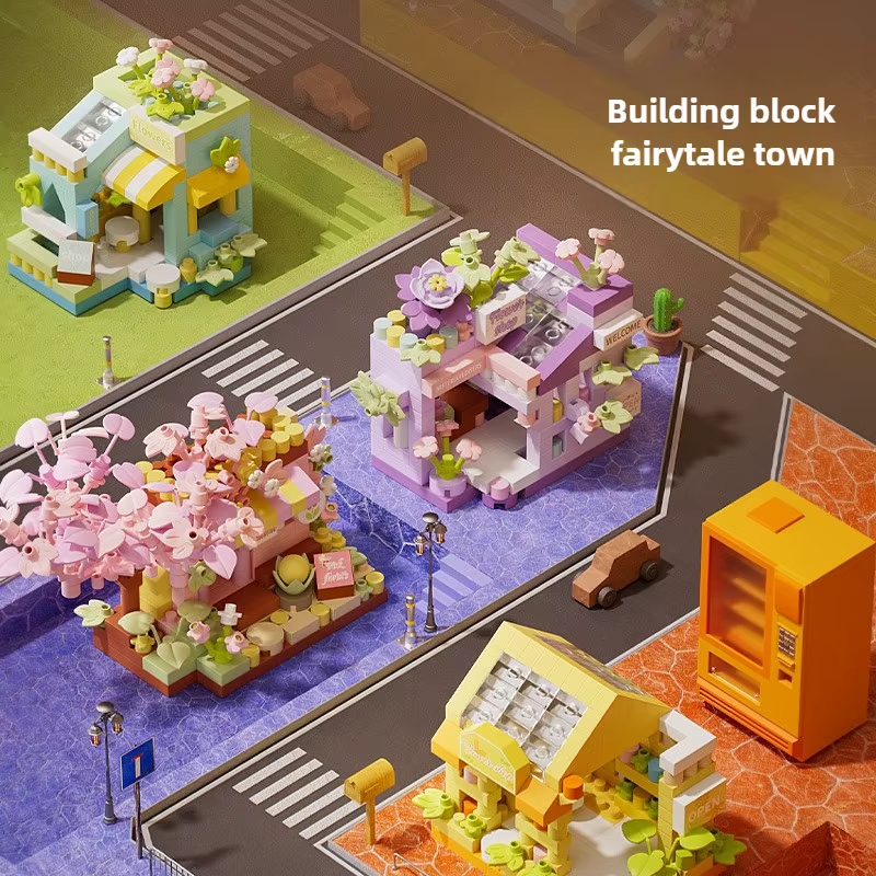 Mini kit de blocs de construction de paysage urbain, boutique de fleurs, maison de restauration, décoration intérieure, briques d'assemblage pour filles, modèle de jouet éducatif pour enfants