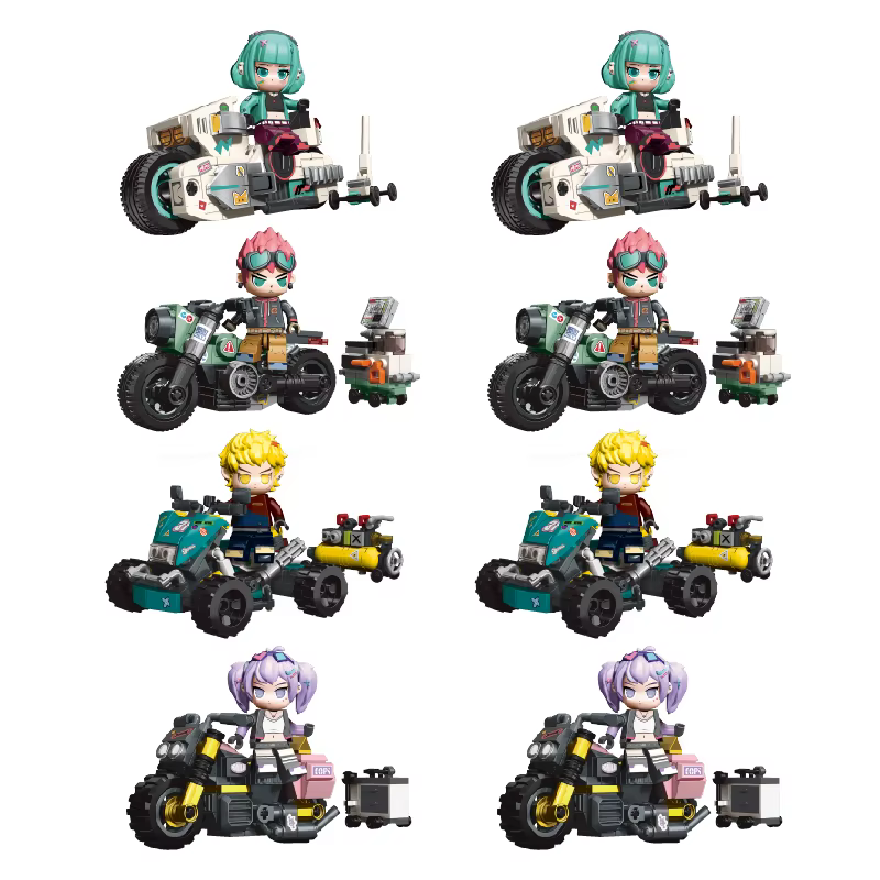 4 styles de figurines miniatures de motards cyberpunk et blocs de construction de motos | Jouets en briques d'anime à collectionner pour enfants et adultes