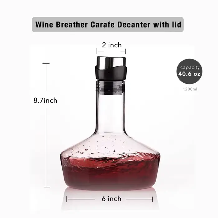 Décanteur à vin en verre cristal transparent sans plomb, bec verseur aérateur d'air, carafe à vin ro