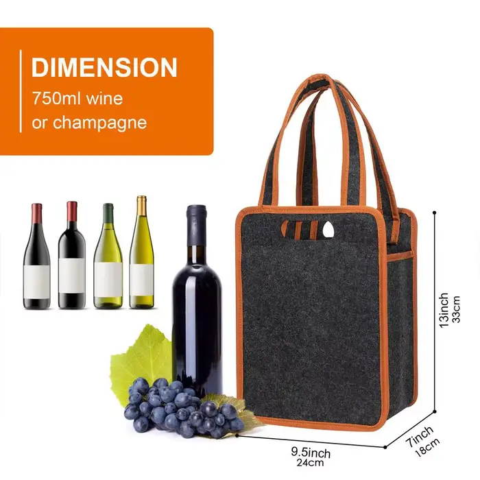 Sac isotherme réutilisable en feutre pour 6 bouteilles de vin – Idéal pour barbecue, camping, voyage