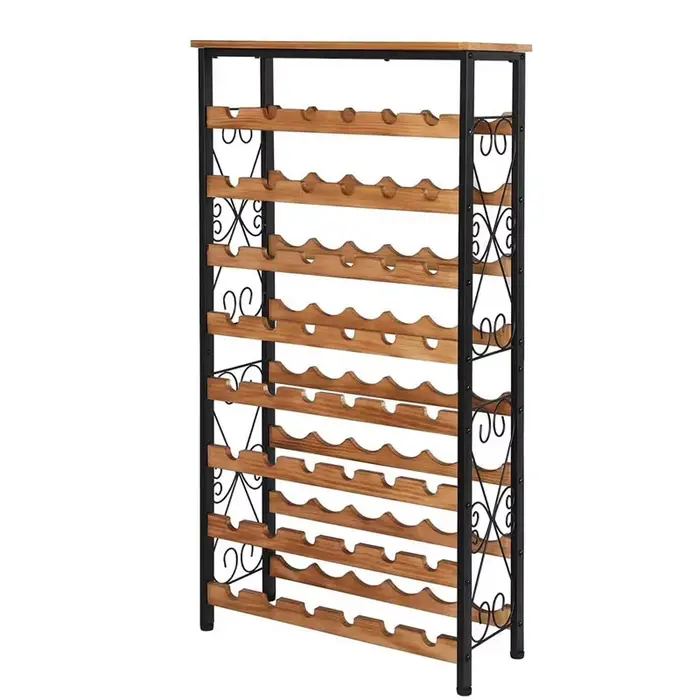 Casier à vin vertical commercial à 8 niveaux, présentoir de stockage en fer et bois pour bouteilles