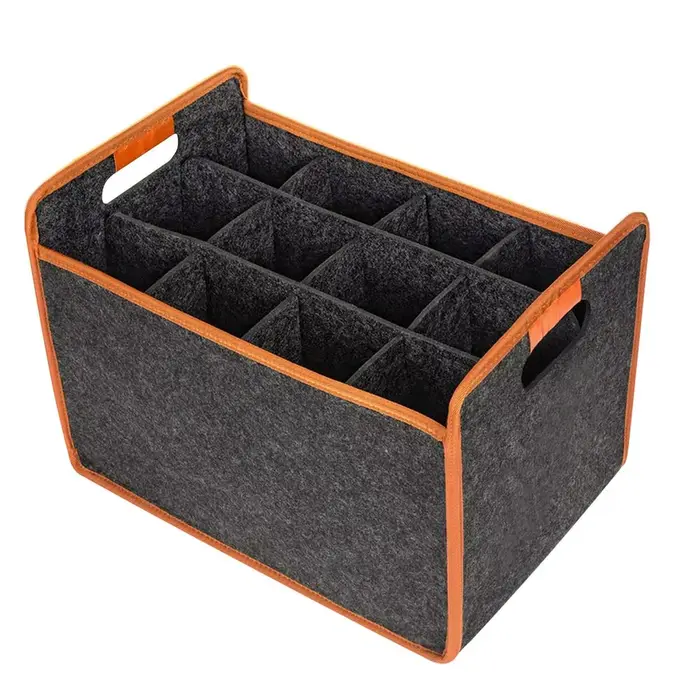 Boîte de rangement de porte-bouteille de vin en feutre de 12 bouteilles avec séparateur, fourre-tout