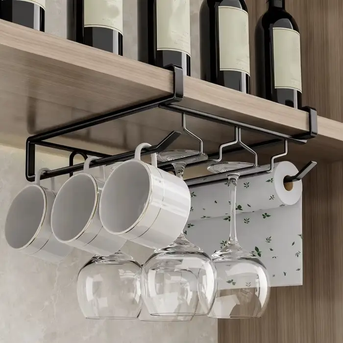 Support à verres à vin inversés en acier au carbone, étagère suspendue ventilée, étanche et résistan