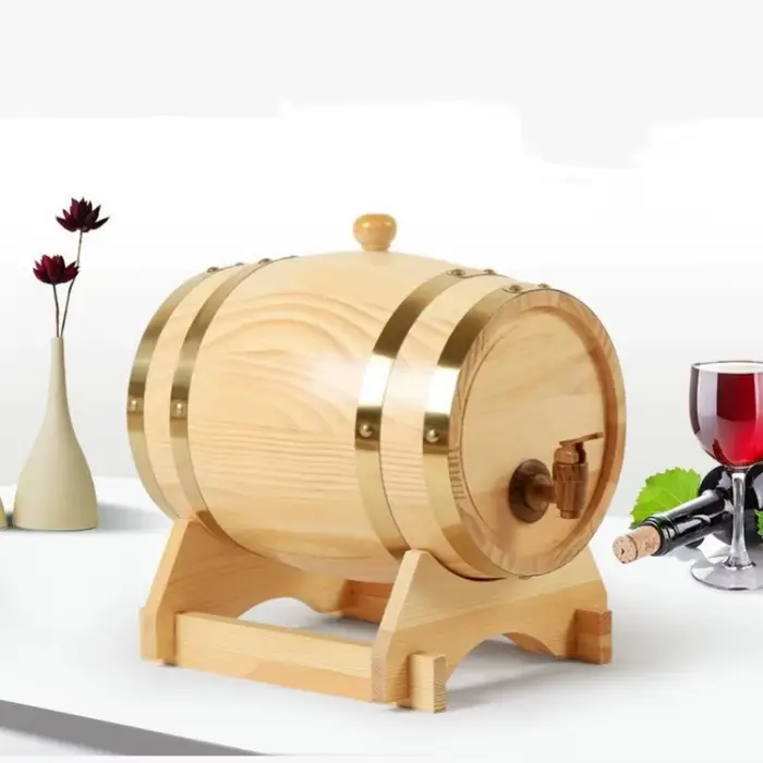 JUSTINLAU Baril à vin en bois 1,5/3L avec robinet, baril décoratif en chêne et pin pour le stockage