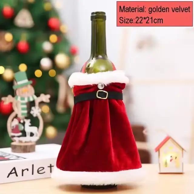 Ensemble de bouteilles de vin de noël créatif, robe en velours doré, couvre-bouteille de vin, manche