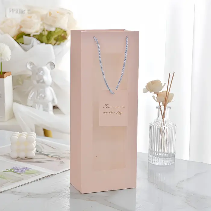2/6/10 pièces sac cadeau de vin avec poignée cadeau fenêtre transparente sac de vin en papier saint