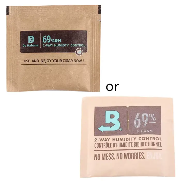 Contrôle d'humidité à 2 voies, 8g, 69% RH, pour cigares, humidificateur, paquet hydratant, tranches