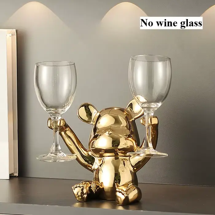Casier à vin ours créatif avec ouvre-bouteille, ornements de dessin animé en céramique, ornements de