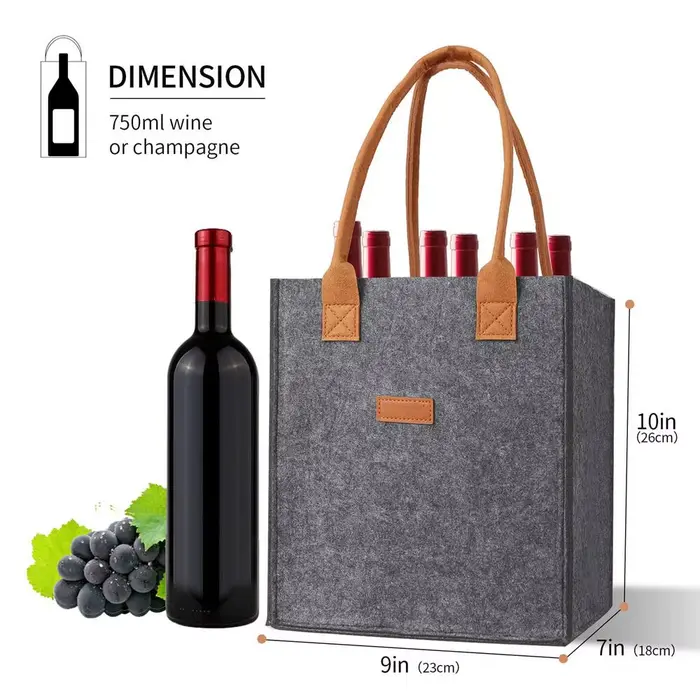 Porte-vin de 6 bouteilles avec séparateur, fourre-tout de rangement de vin en feutre, sac cadeau de 
