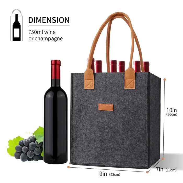 Sac de transport pour 6 bouteilles de vin avec séparateur, sac de rangement en feutre pour vin, sac